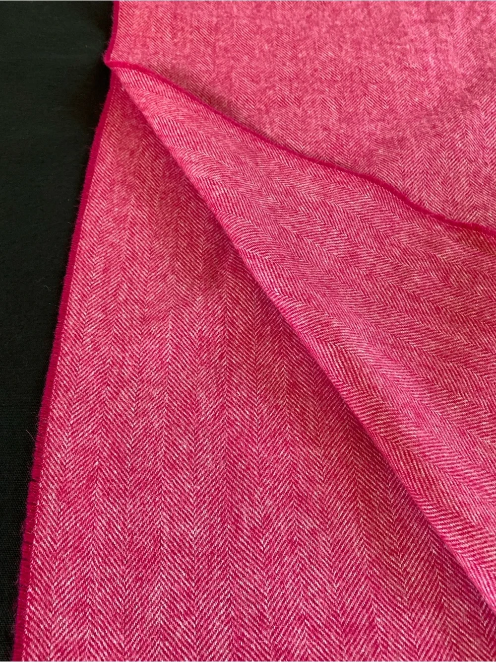 Soft Pink & Cream Herringbone Wool Blend Throw Blanket w/ Fringe 52.5”x67